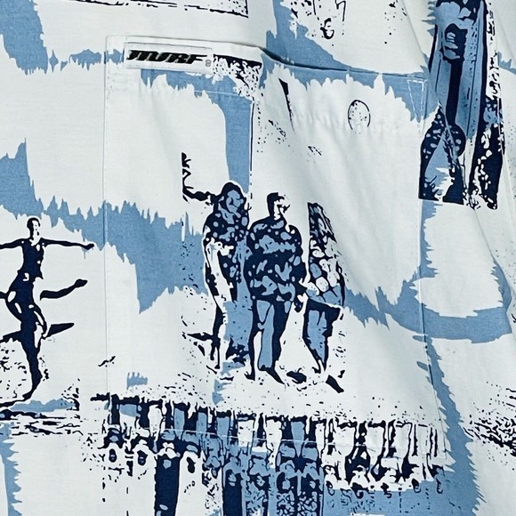 Murf Vintage Surf Theme Blue White Short Sleeve Button Front Top Shirt Mens 2XL - Picture 4 of 8